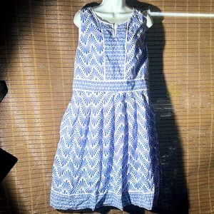 Talbots spring/summer dress 14P Blue and White fit and flare dress